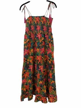 Farm Rio x Anthropologie Tropical Floral Toucan Cover Up Dress Beaded Tassels M